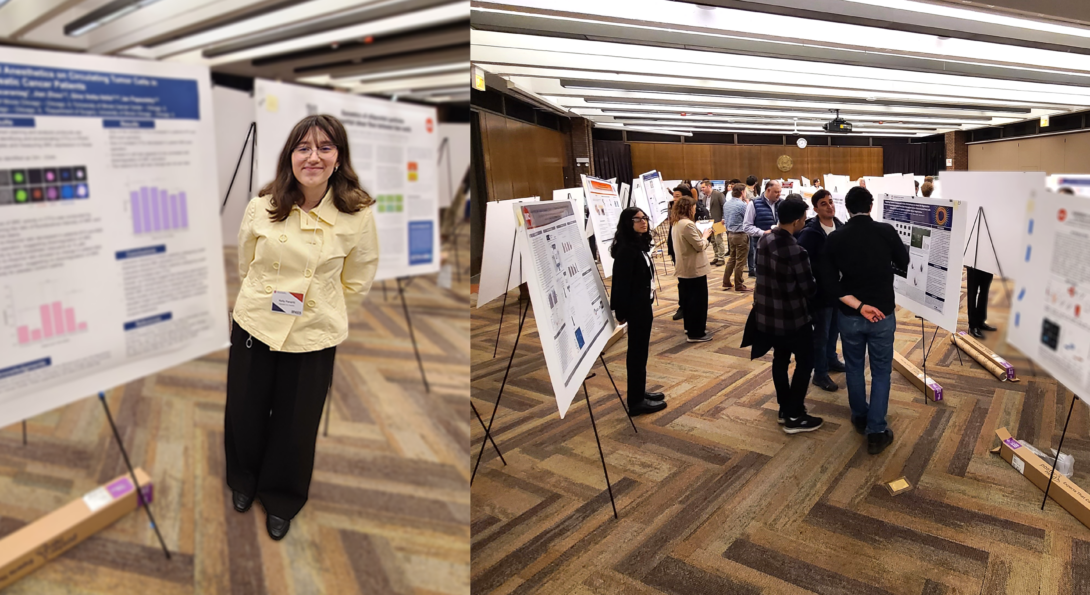 left - Kelly Panariti presenting her poster; right - BME symposium poster session